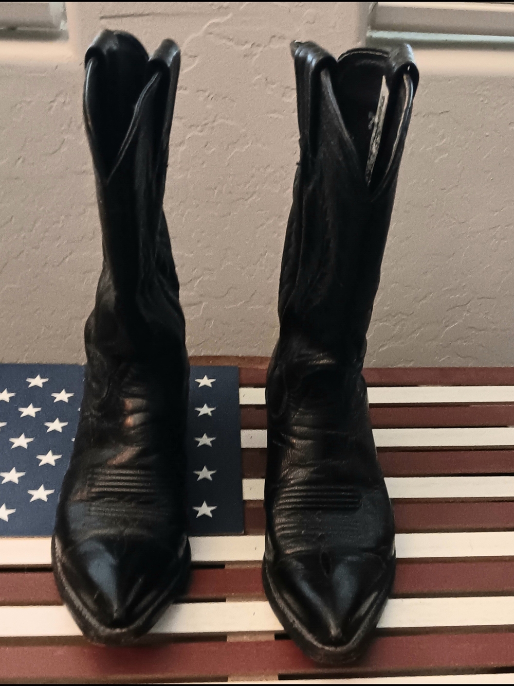 Tony Lama Black Leather Cowgirl Heeled Boots - Picture 1 of 7